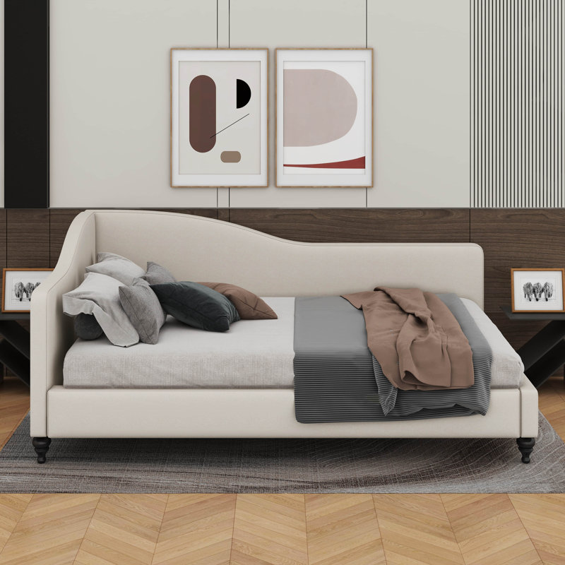 L-Shaped Linen Daybed, Beige, Full/Double