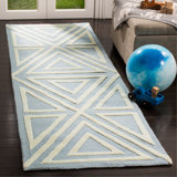 Krystyna Geometric Handmade Tufted Wool Blue/Ivory Area Rug
