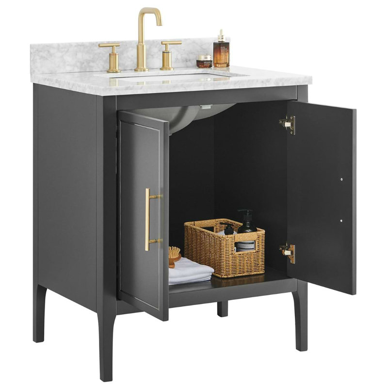 Province 30" Freestanding Standard Single Bathroom Vanity with Top, Black, Gold