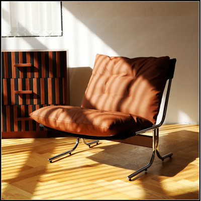 Leather Armchair, Modern Accent Chair With High Back And Metal Legs, Soft Padded For Living Room, Home Office, And Bedroom