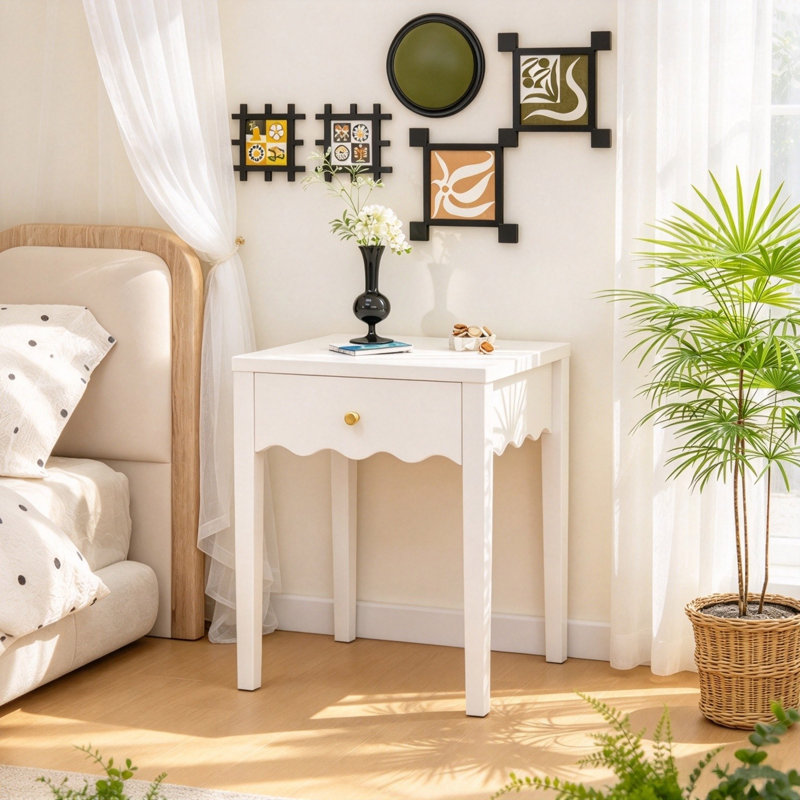 Table de chevet avec tiroir festonné, table de chevet moderne, petite table d'appoint avec tiroir de rangement pour la chambre à coucher