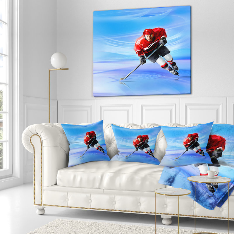 Male Hokey Player - Portrait Printed Pillow, Throw Pillow, 16" x 16"