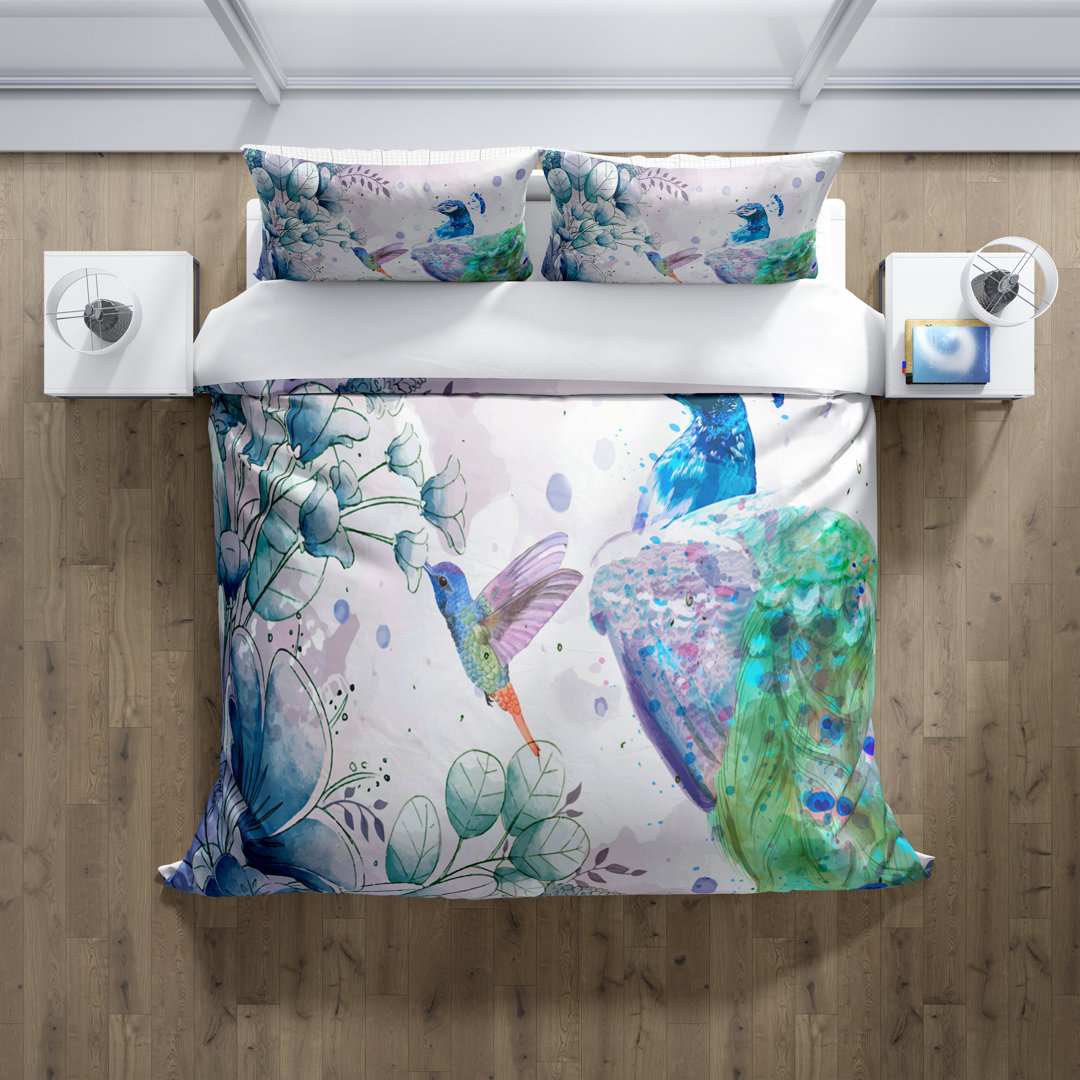  Peacock and Hummingbird Duvet Cover Set Deja Blue Studios 