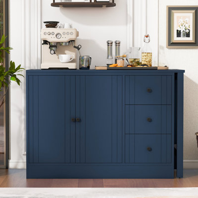 American Traditional Style 89.7'' Sideboard, Pull - Out Table For Dining, 2 Doors And 3 Drawers Storage In Foyer Sideboard With Dining Table, Adjustable Shelves Smooth Drawers, Study Living Room