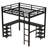 Full Metal Loft Bed with Desk, Bookshelves, Ladder & Guardrails, Space-Saving Loft Bed Frame for Bedroom, Black with Black Desk-117552168