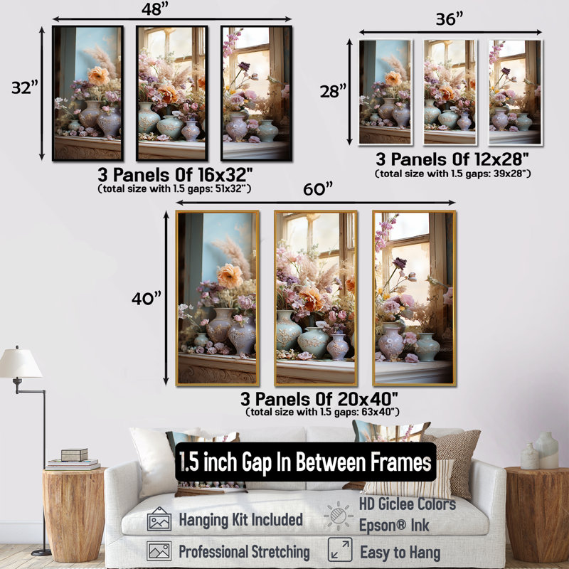 Décoration florale mauve rococo, H 28 po x l 36 po, Cadre flottant blanc