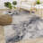 Abstract Blue Taupe Ivory Durable Low-Pile Indoor Area Rug-754704469