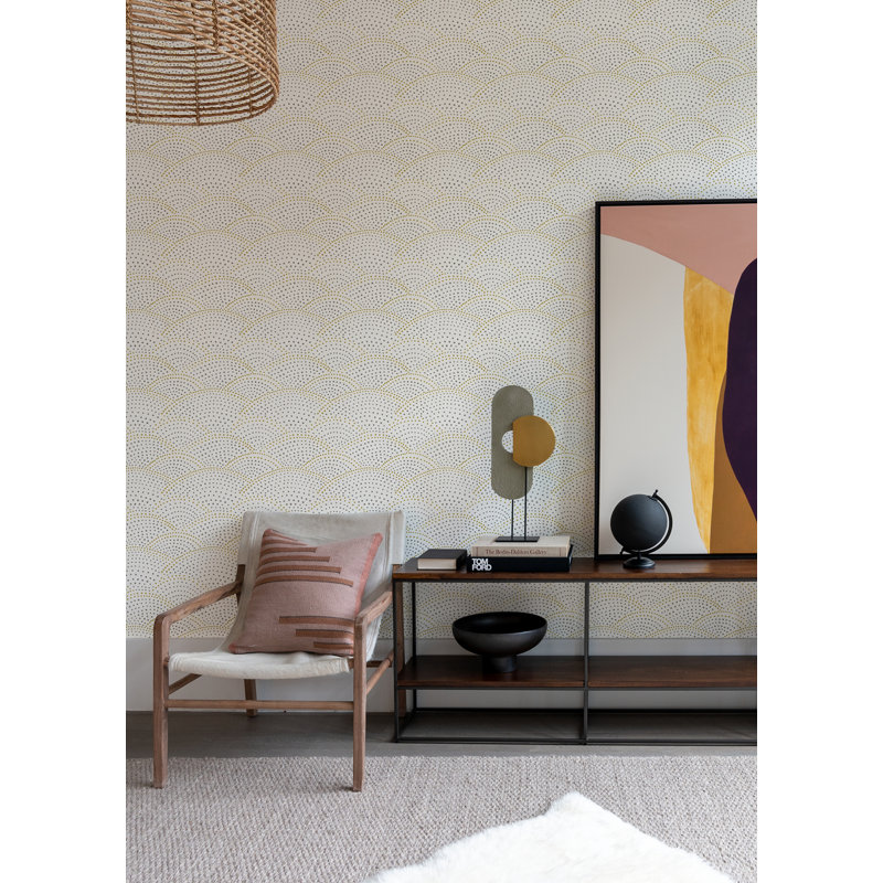 Degraw Scallop 10.06m x 52.07cm Semi-Gloss Wallpaper Roll, Grey