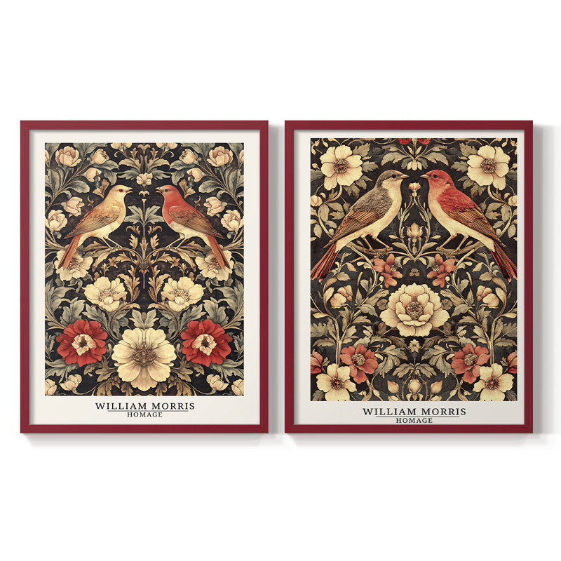 WM MORRIS Series CCCLXVII-Premium Framed Print -Ready to Hang - No Nails Required - No Nails Required, Red, 21" H x 34" W