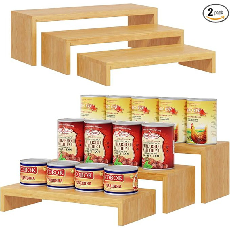 2 ensembles de rangement de boîtes de conserve en bambou à monter soi-même pour le garde-manger, présentoir à boîtes à 3 niveaux pour 6 pièces