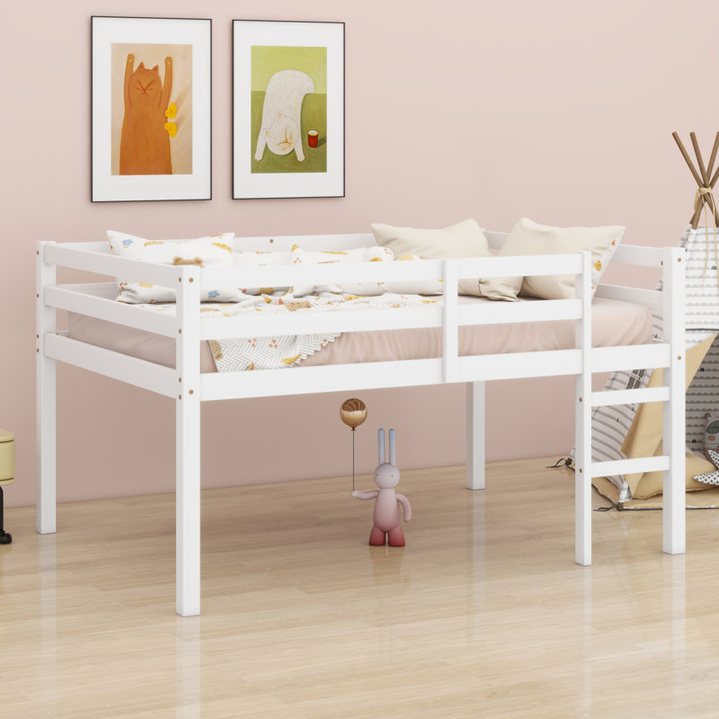 Lit mezzanine en bois avec échelle, Blanc