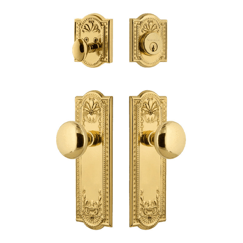 Nostalgic Warehouse Meadows Entry Set with New York Knob, 2.75, Polished Brass