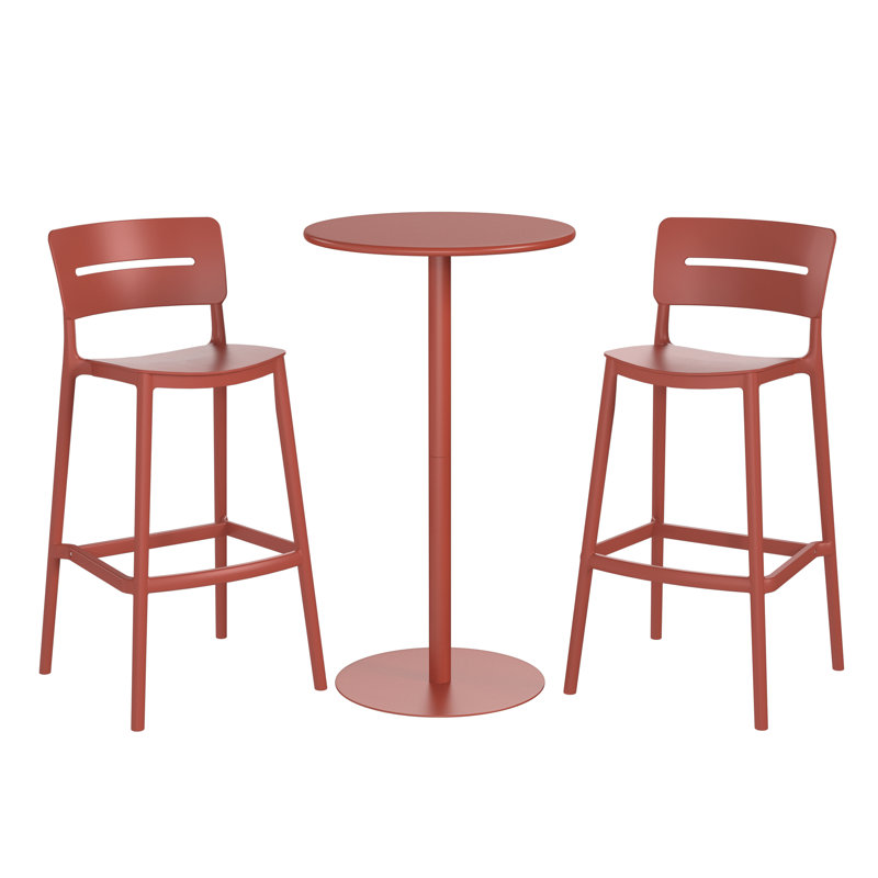2-Person Outdoor Round Dining Set Bar Height, Red