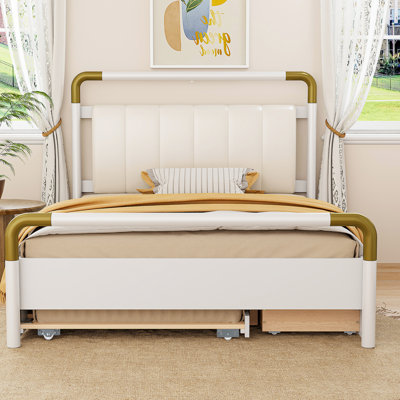 Grand lit plateforme avec 2 grands tiroirs et un lit gigogne pour une chambre confortable
