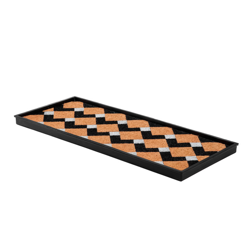 Tapis de démarrage écologique en caoutchouc brun clair et ivoire 14 po x 34 po avec rebords surélevés pour chaussures boueuses, outils de jardinage et accessoires pour animaux - intérieur / extérieur