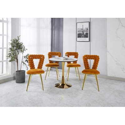 Chaise moderne orange et dorée (ensemble de 2) avec pieds en tube de fer, coussins moelleux et dossier confortable, convient à la salle à manger, au salon, au café, au dossier en boule de poils