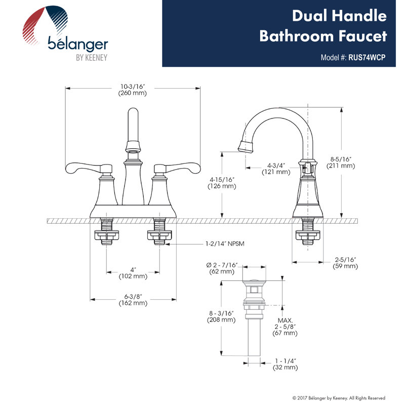 Belanger 2-handle Bathroom Faucet with Drain Assembly, Polished Chrome