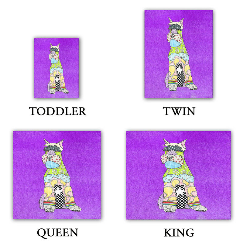 Ensemble de housse de couette schnauzer dog, 1 housse + 2 taies très grand lit, Mauve / jaune / gris