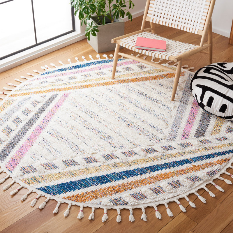 Moroccan Fringe Shag Performance Moroccan Rug, Round 6'7"