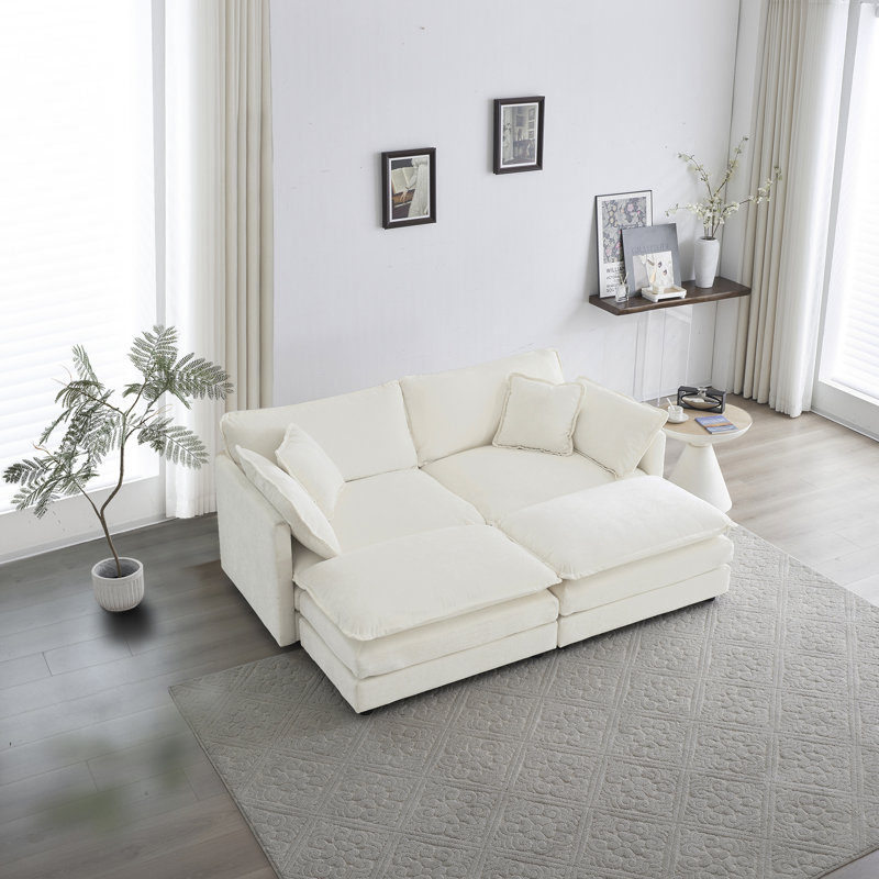 Canapé modulaire Chenille, 4, Blanc, H 33 po x l 70 po x P 35 po