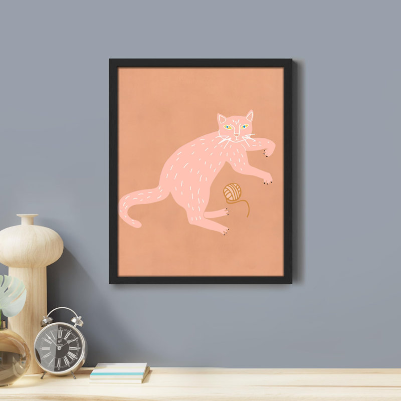 «Abstract Pink Cat» sur papier, Noir, H 14 po x l 11 po