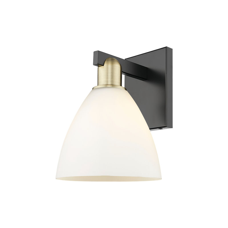 Arcadia - Herve - 1 Light 8" Sconce - Black Antique Brass Finish - Matte White Shade, Black Antique Brass