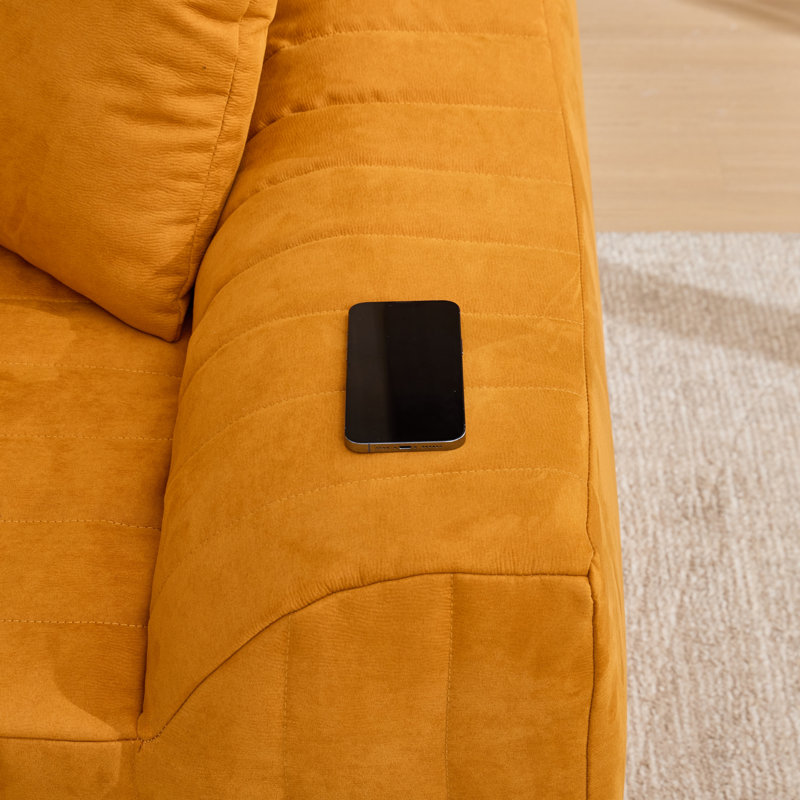 Causeuse surdimensionnée en similicuir avec assise profonde, Orange Faux Leather