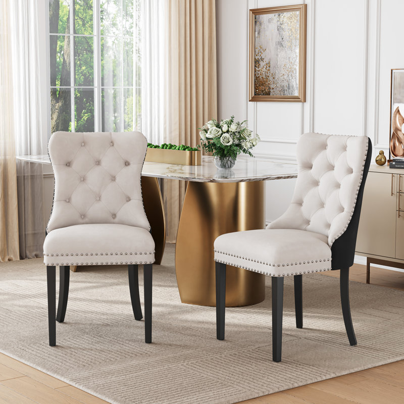 Velvet Dining Chair Set, High-End Tufted Upholstery With Nailhead Trim Back Pull Tab And Solid Wood Legs Dining Chairs 