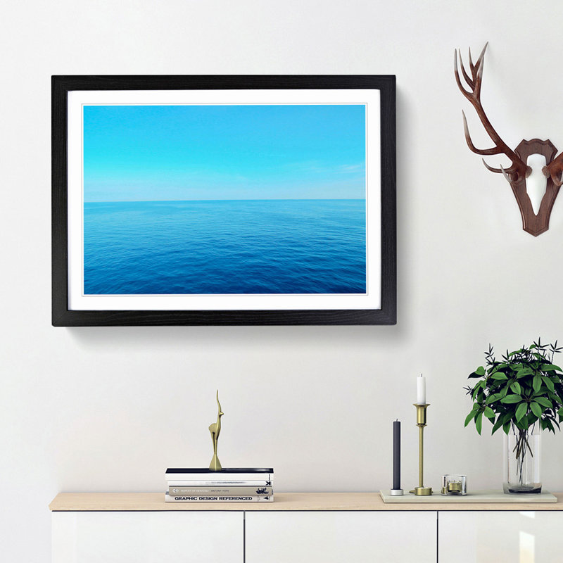 Blue Ocean Horizon - Picture Frame Photograph Print, 36cm H x 48cm W x 2cm D, Black Framed