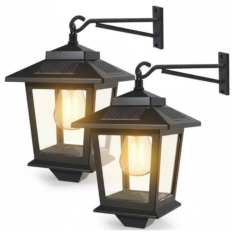 9'' Solar LED Wall Lanterns with Bulbs and Dusk-to-Dawn Sensor (2-Pack)