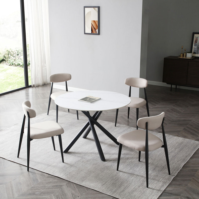 Table de salle à manger Ellierose, L 53,15 po x L 53,15 po, Marbre blanc