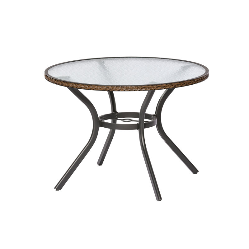 Ravenna Round Glass Outdoor Dining Table - 104 cm W 104 cm D, Black/Brown