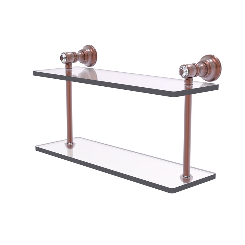 Freyja 2 Piece Glass Tiered Shelf with Towel Bar, 5.6" H x 16" W x 9.2" D, Antique Copper