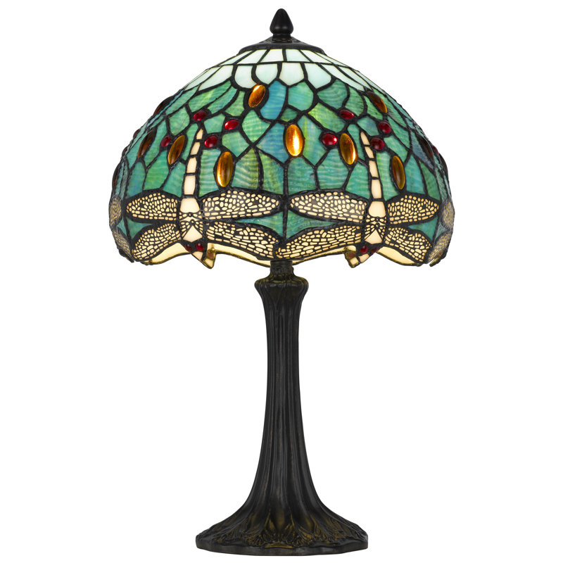 Lampe de table d'appoint de 49,5 cm (19,5 po) de hauteur, design Tiffany en résine émeraude avec finition bronze