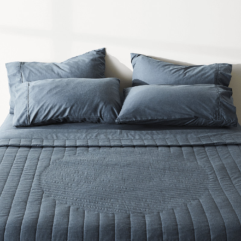 Ink Blue Full Linen and Bamboo Quilt