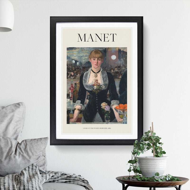 A Bar at the Folies Bergere by Edouard Manet - Picture Frame Painting, Black Framed, 36cm H x 27cm W x 2cm D
