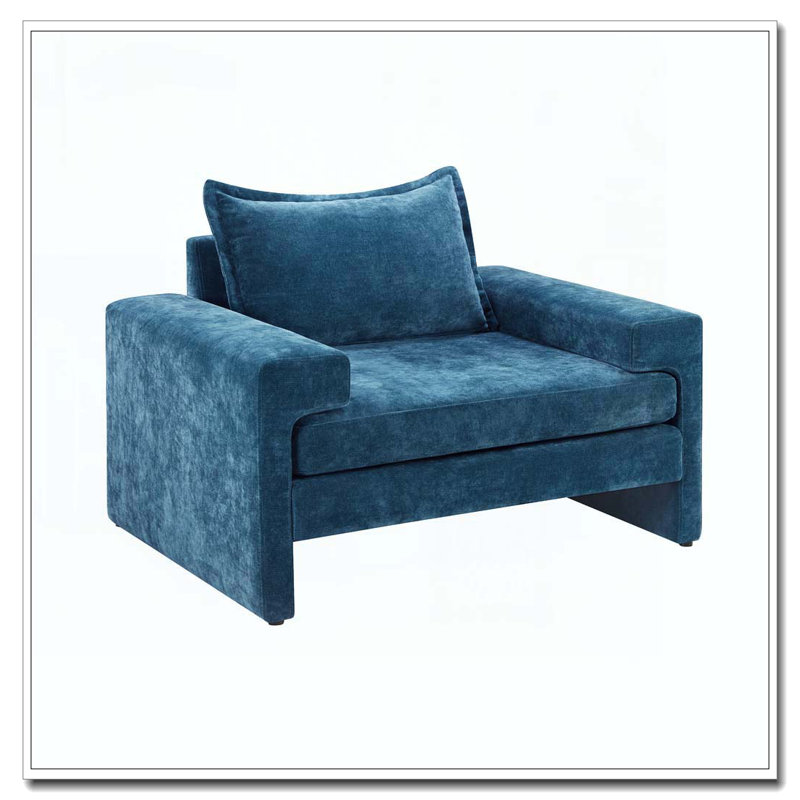 Fauteuil d'appoint en chenille de 40,9 po avec accoudoirs larges et coussin épais Chenille, Bleu
