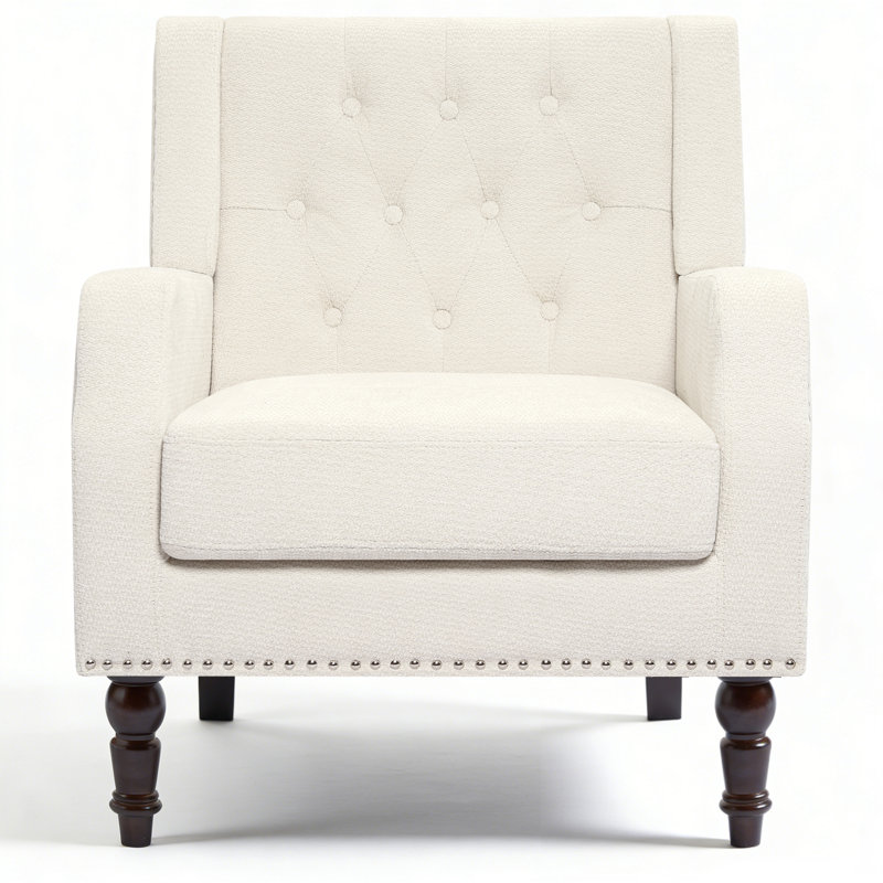 21.65" Wide Tufted Upholstered Accent Armchair, White