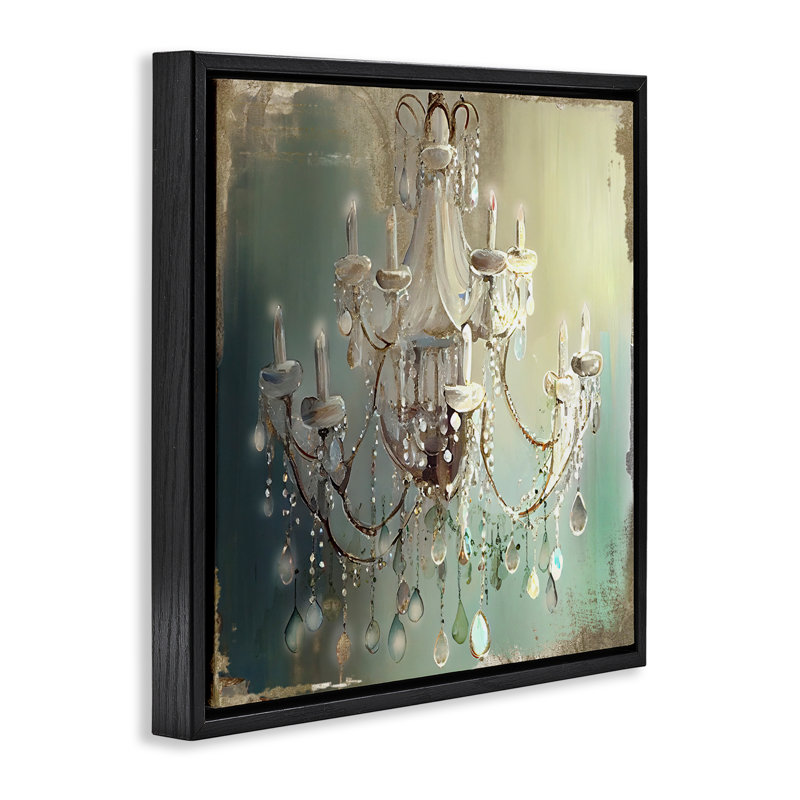Cadre flottant rétro avec lustre Illumine, design par Sasha, H 25 po x l 25 po, Cadre flottant noir de jais