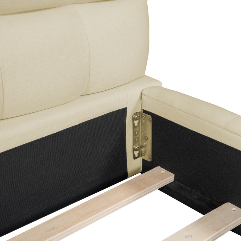 Grand lit plateforme tapissier avec tissu épais et lit au sol avec structure solide (lit), Beige