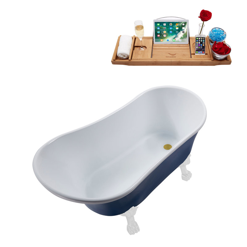 55.1'' x 26.8'' Soaking Acrylic Bathtub, Glossy White, Brushed Gold