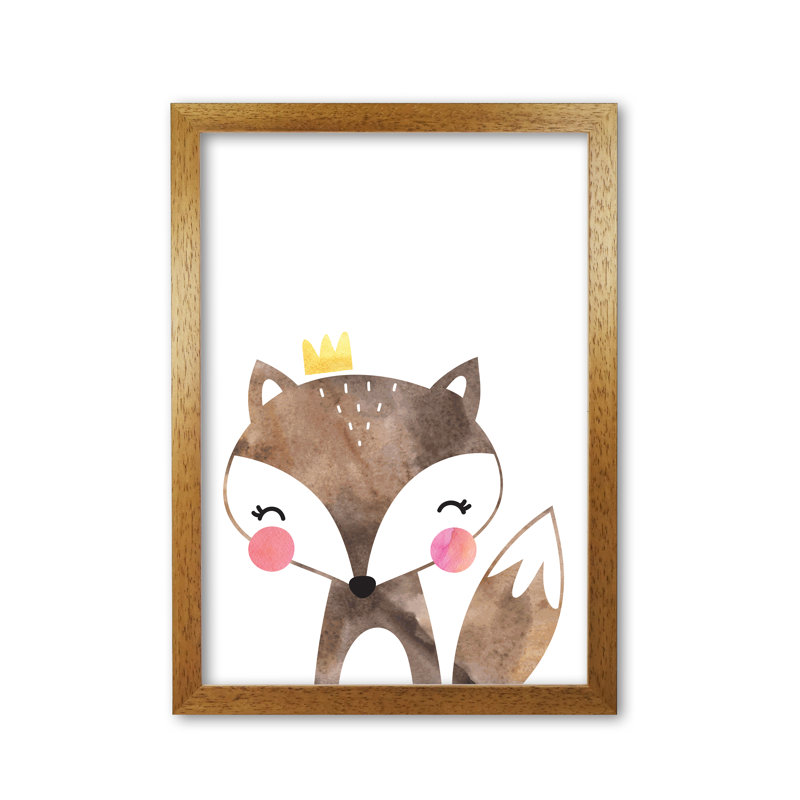 Scandi Brown Fox - Painting, Honey Oak Frame, 85 cm H x 60 cm W x 5 cm D