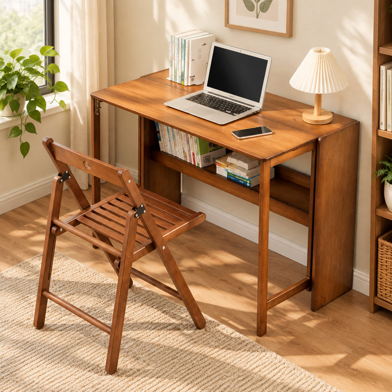 Bamboo Folding Computer Desk With Open Shelf