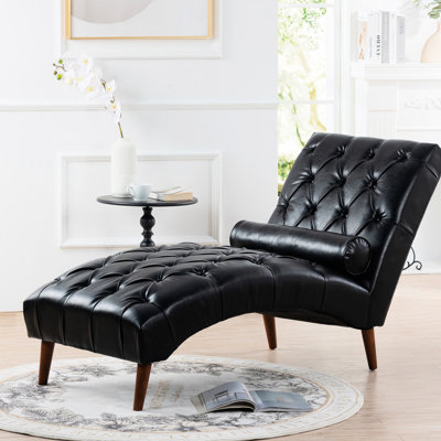 Chaise longue confortable avec intérieur en coton, pieds en bouleau, motif de traîneau, extérieur en polyuréthane noir rembourré pour l'intérieur du salon, bois massif et pieds