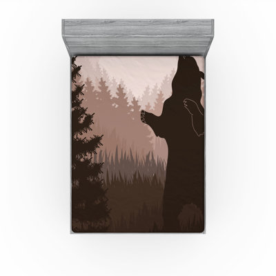 Ambesonne Nature Fitted Sheet 2-Pack Wild Bear Night Jungle Army Green Pale Peach -  bs-2_26825_queen