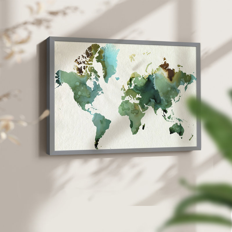 Inky World -Framed Print - Restickable, 16" H x 20" W, Grey