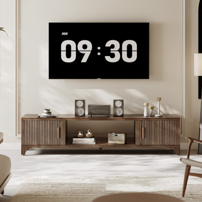 Meuble télé Mid-Century moderne pour le salon, console média Boho pour la chambre à coucher, meuble télé avec rangement, meuble télé en bois