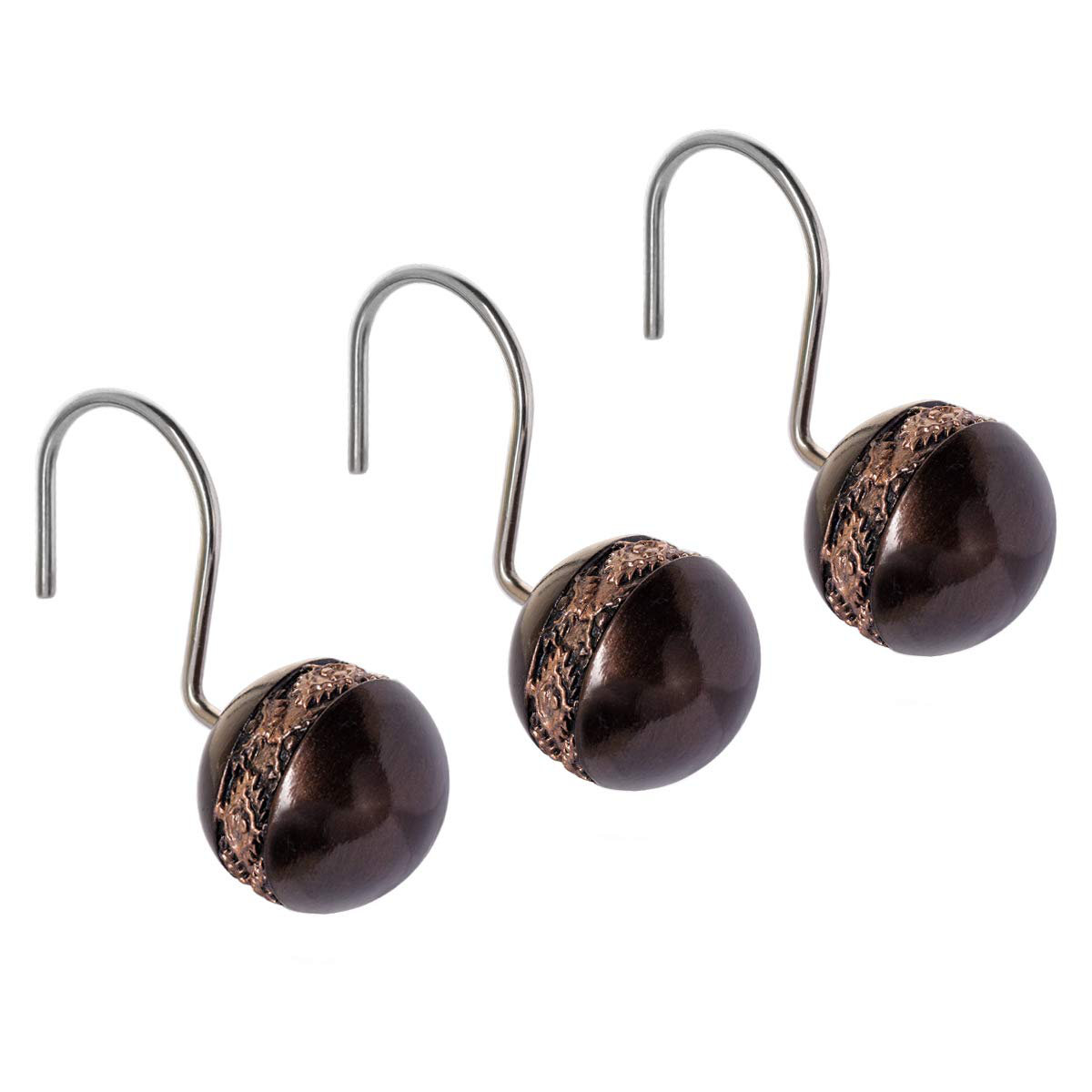 Passetas Brown Shower Curtain Hooks Decorative Set Of 12 Durable
