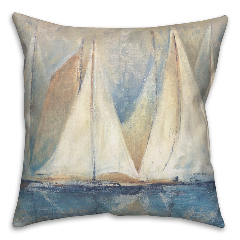  Sailboat Painting Outdoor Square Pillow Cover & Insert, Pale Yellow