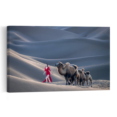 " Red Dress Desert Journey Elegant Ethereal Serene Landscape Nature Wall Art Print " Print